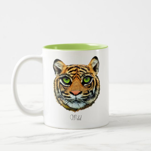 Wild Young Tiger Face & Calligraphy Coffee Mug (Left)