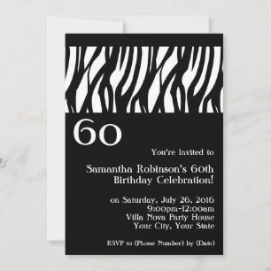 Wild Zebra Black w/White 60th Party Invitations