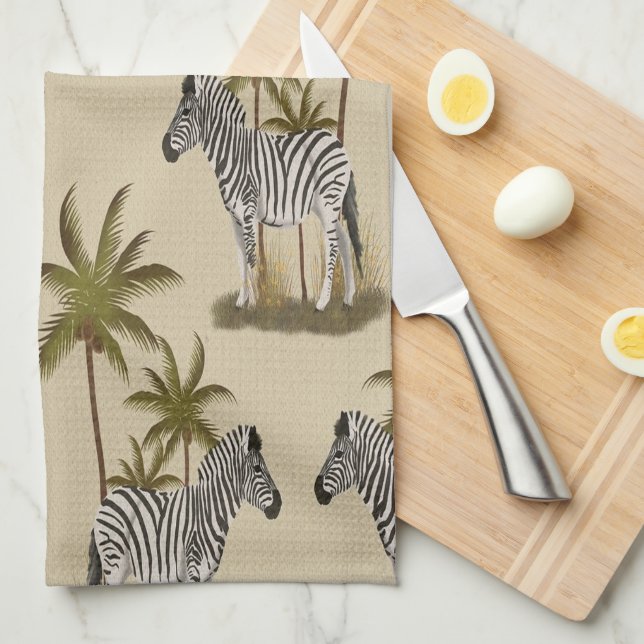 Wild Zebra & Palm Trees Tea Towel (Quarter Fold)