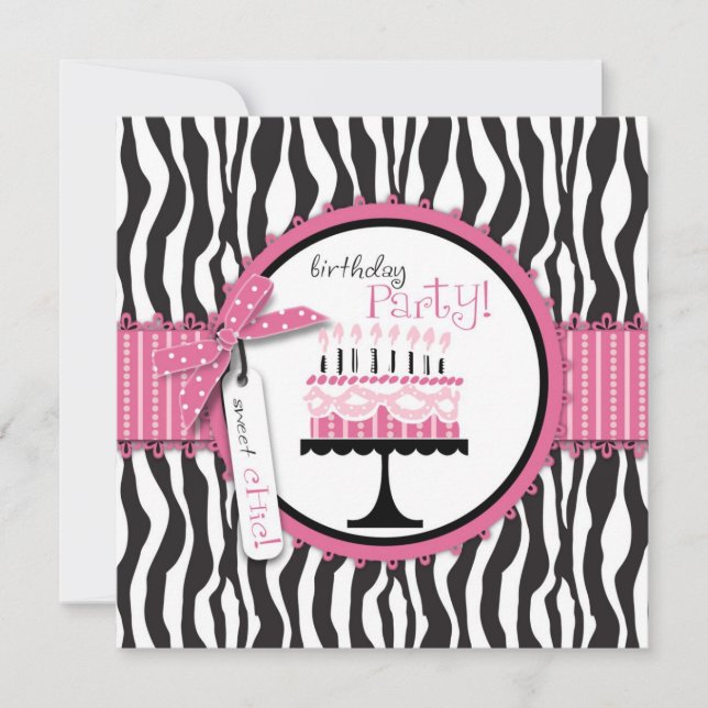 Wild Zebra Print & Birthday Cake Pink Thank You (Front)
