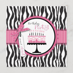 Wild Zebra Print & Birthday Cake Pink Thank You Card