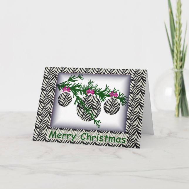 Wild Zebra Print Christmas Holiday Card (Front)
