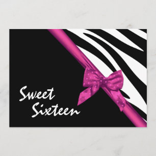 Wild Zebra Stripes and Ribbon Sweet Sixteen Invitation