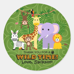 Wild Zoo Animal Jungle Safari Birthday Thank You Classic Round Sticker