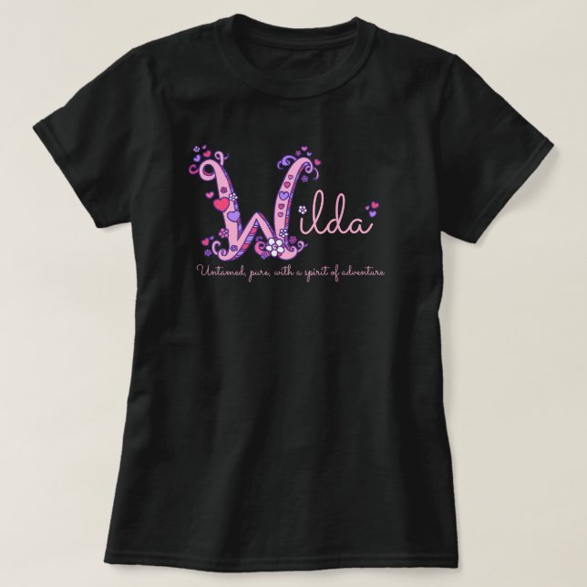 Wilda girls name meaning W monogram hearts T-Shirt (Design Front)