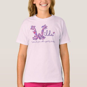 Wilda girls name meaning W monogram purple hearts T-Shirt