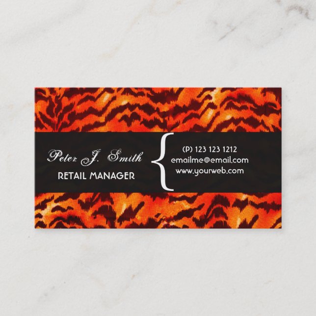 WildAnimal Pattern Black  Leopard Stripes Business Card (Front)