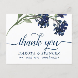 Wildbloom   Classic Blue Bohemian Flower Thank You Announcement Postcard