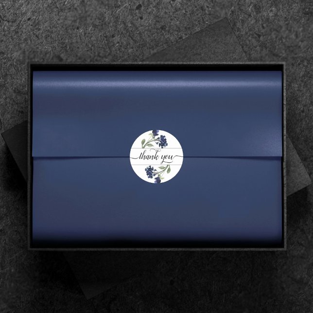 Wildbloom | Classic Blue Bohemian Flower Thank You Classic Round Sticker (Creator Uploaded)