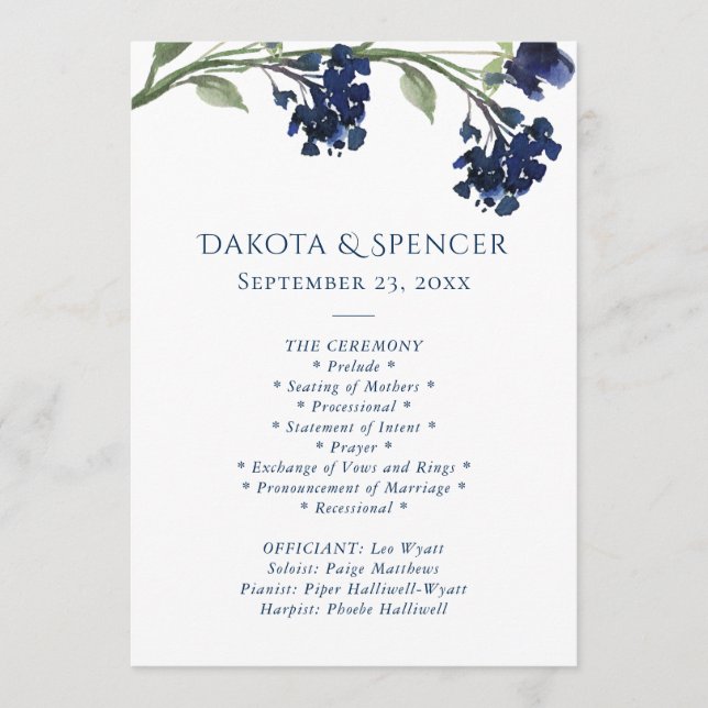 Wildbloom | Classic Blue Bohemian Garden Ceremony Programme (Front)