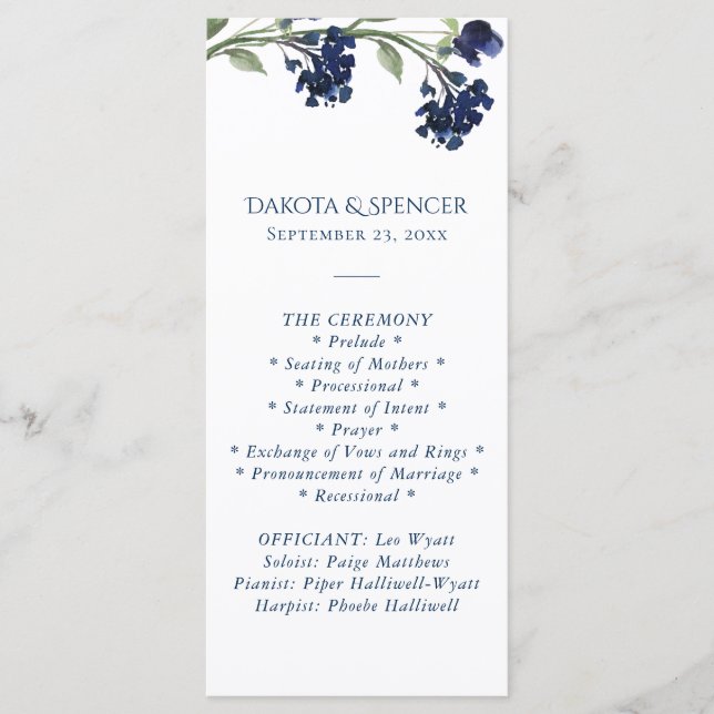 Wildbloom | Classic Blue Bohemian Garden Ceremony Programme (Front)