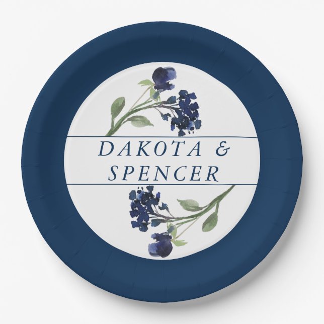 Wildbloom | Classic Blue Bohemian Garden Wedding Paper Plate (Front)