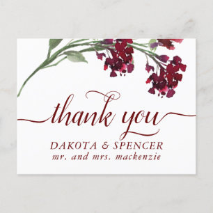 Wildbloom   Crimson Red Bohemian Floral Thank You Announcement Postcard
