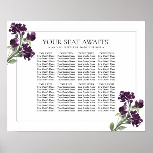 Wildbloom Deep Purple Bohemian 8 Table Seating Poster