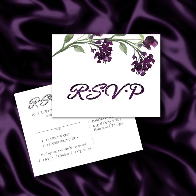 Wildbloom | Deep Purple Bohemian Entree RSVP Invitation Postcard (Creator Uploaded)
