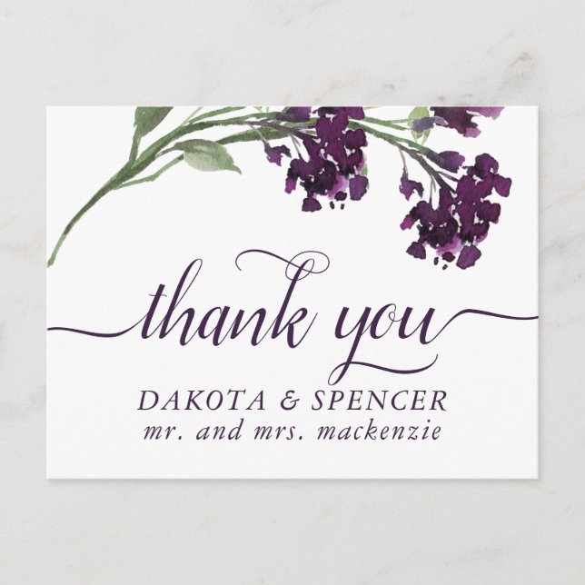 Wildbloom | Deep Purple Bohemian Flowers Thank You Announcement Postcard (Front)