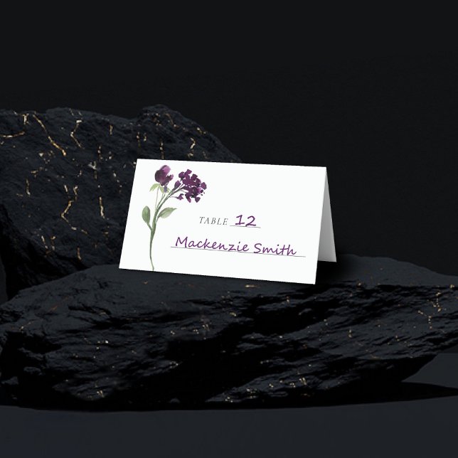 Wildbloom | Deep Purple Bohemian Garden Flowers Place Card (Creator Uploaded)
