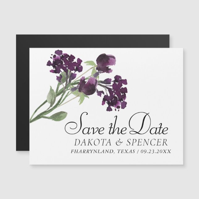 Wildbloom | Deep Purple Bohemian Save the Date Magnetic Invitation (Front/Back)