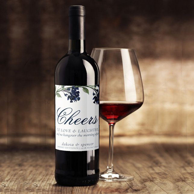 Wildbloom | Navy Blue Bohemian Cheers to Love Wine Label (Creator Uploaded)