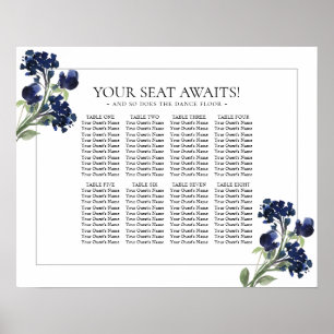 Wildbloom   Navy Blue Bohemian Flower Seating Poster