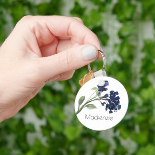 Wildbloom   Navy Blue Bohemian Flowers Custom Key Ring