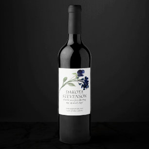 Wildbloom   Navy Blue Bohemian Flowers Custom Wine Label
