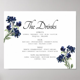 Wildbloom   Navy Blue Bohemian Flowers Drink List Poster