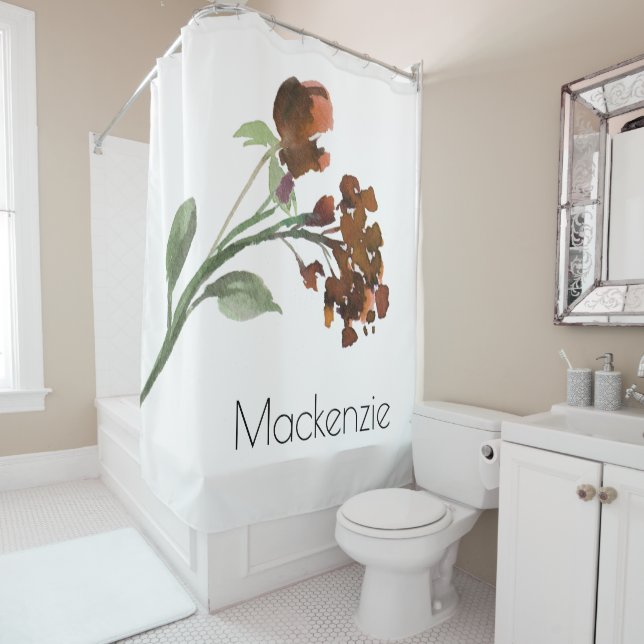 Wildbloom | Terracotta Orange Bohemian Custom Shower Curtain (In Situ)