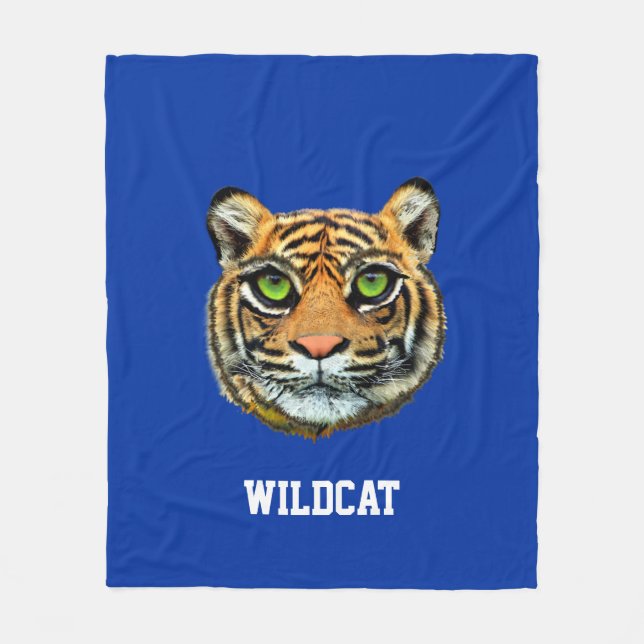Wildcat & Calligraphy on Blue Fleece Blanket (Front)