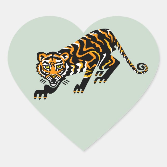 Wildcat -I love TIGERS - Wildlife - Nature - Green Heart Sticker (Front)
