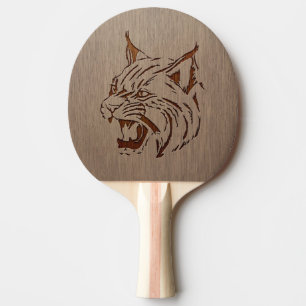 Wildcat illustration engraved on wood design ping pong paddle