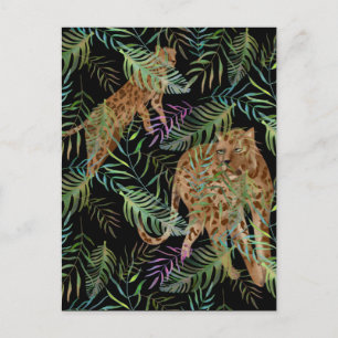 Wildcat leopards hunting in the jungle postcard