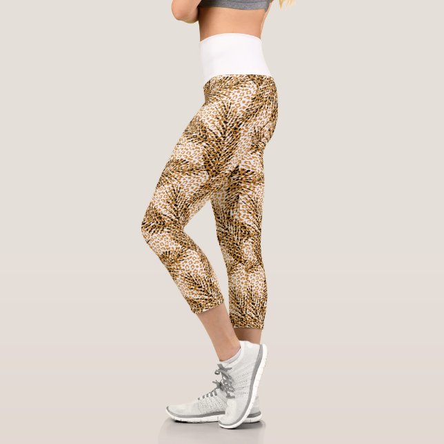 Wildcat Spots & Palm Leaves Capri Leggings (Left)