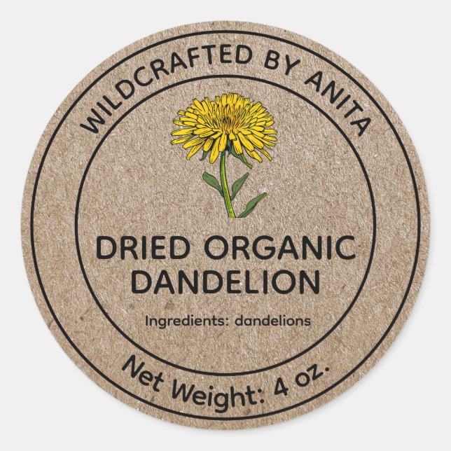 Wildcrafted Dried Dandelions Kraft Paper Style Classic Round Sticker (Front)