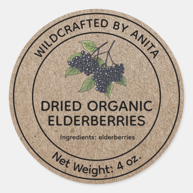 Wildcrafted Dried Elderberries Kraft Paper Style Classic Round Sticker (Front)
