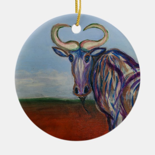 Wildebeest Ceramic Tree Decoration (Front)