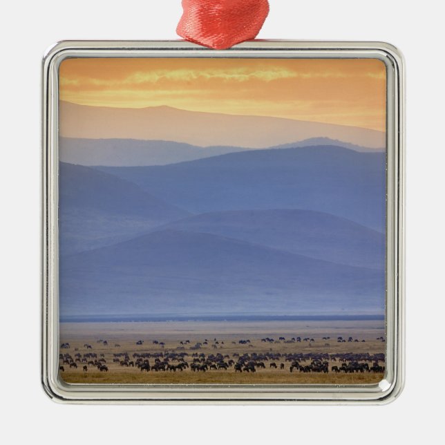 Wildebeest during migration, Connochaetes Metal Tree Decoration (Front)