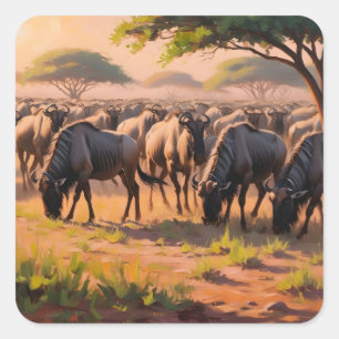 Wildebeest in savannah square sticker