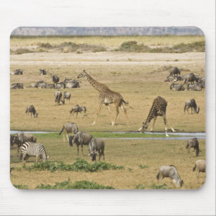 Wildebeests, Zebras and Giraffes Mouse Mat