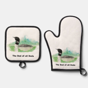 Wilderness Art Common Loon Bird Dad of All Dads Oven Mitt & Pot Holder Set