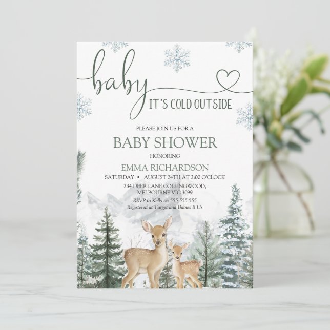 Wilderness Deer Baby Its Cold Outside Baby Shower Invitation (Standing Front)