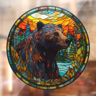 Wilderness Forest Bear Faux Stained Glass Window Cling