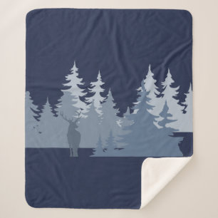 Wilderness Forest Trees Stag  Sherpa Blanket