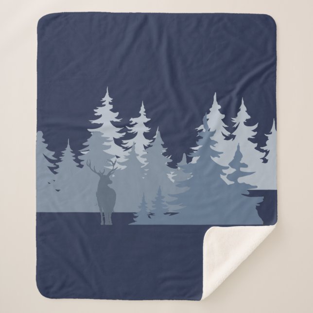 Wilderness Forest Trees Stag  Sherpa Blanket (Front)