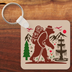 Wilderness Hiking Bear Explorer Art Print Key Ring