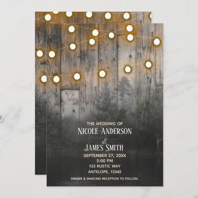 Wilderness Lake Pine Trees Forest Wood & Lights Invitation (Front/Back)