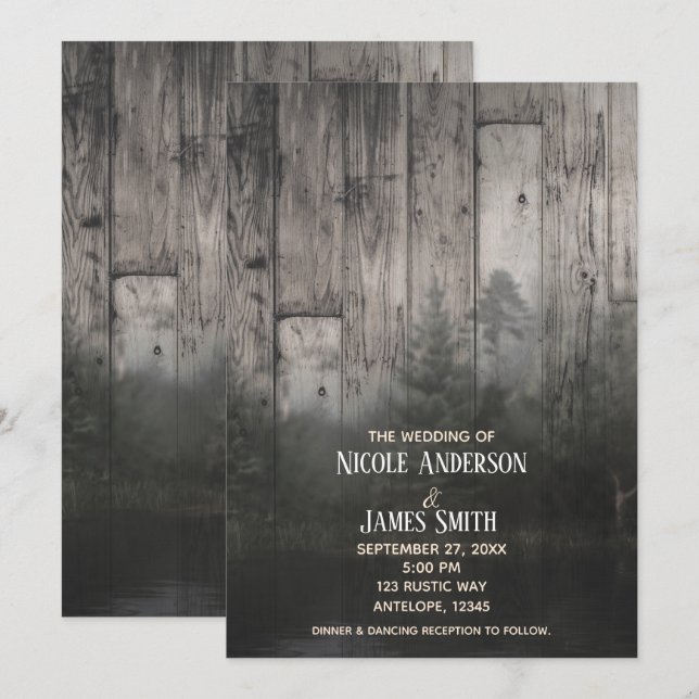 Wilderness Lake Pine Trees Forest & Wood Wedding Invitation (Front/Back)