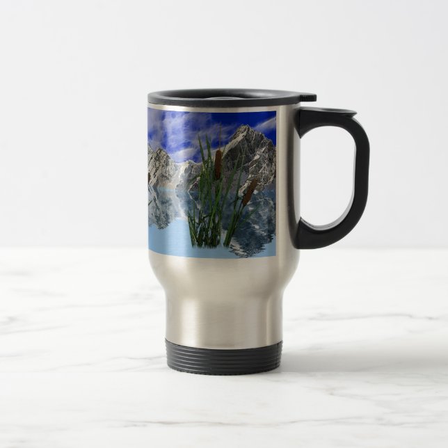 Wilderness Lake with Mountains & Bullrushes Mug (Right)