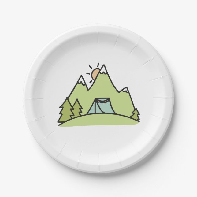 Wilderness Mountains Forest Camping Paper Plate (Front)