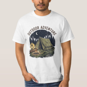 Wilderness Night Camp - Vintage Forest & Campfire T-Shirt